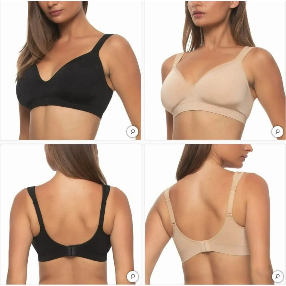 NEW 2 Pack Felina Adaptive Cup Women's Wire Free Bra 1 Black, 1 Nude - Picture 2 of 2